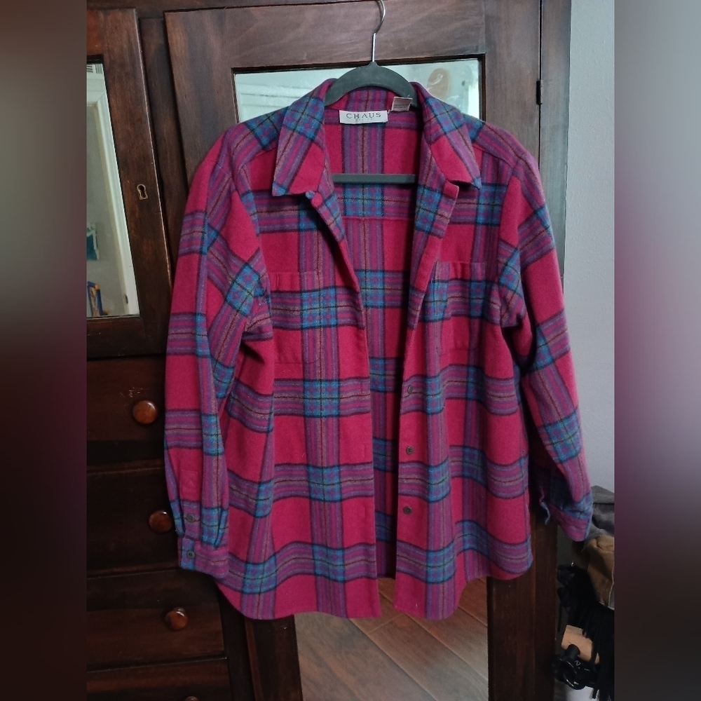 Vintage 1980s Chaus Petite Flannel_ Pink and Blue_Large